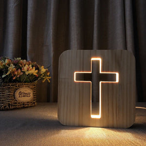 原木雕刻耶穌十字夜燈